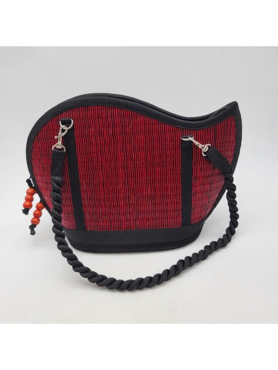 Saraye Handbags - Saraye Kiri Wave Shoulder Bag Purse Crimson Red With Black Braided Strap & Bead